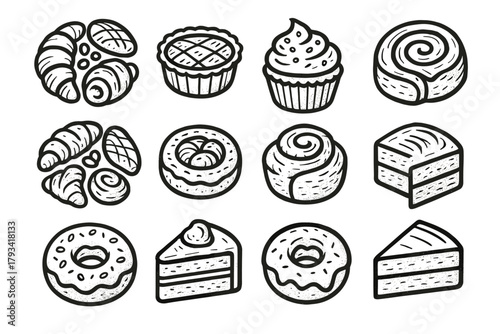 Slice vector doughnut assortment cinnamon icon pastry collection sweet cake bakery tart