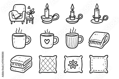 Holder scene cozy room icon blanket cushion cup home vector comfort candle