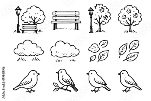 Lamp icon tree icons post blooming leaves mood park spring vector