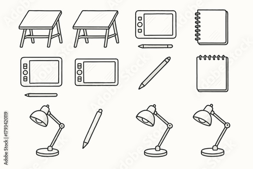 Lamp digital sketchbook stylus icon modern table art tablet vector home atelier