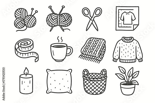 Coffee needles sweater measuring collection candle pattern knitting icons blanket icon cozy