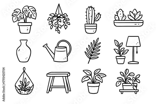 Wooden monstera plant decor vector glass hanging ivy icons stand lamp icon