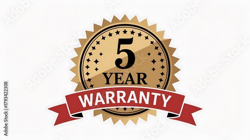 Five year warranty golden badge for quality assurance and trust