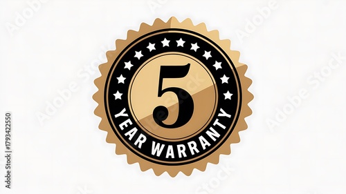 Premium 5 year warranty quality assurance golden badge icon design