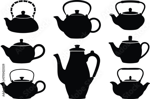 Teapot Icon Set  Classic and Modern Tea Kettle Silhouette Collection Teapot and Teacup Icons  Kitchen, Café, and Beverage Vector Set