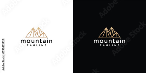 mountain logo vector icon illustration. mountain logo design template elements created with rocks forming a mountain	
