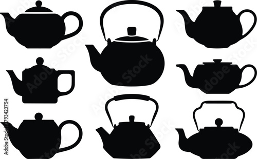 Teapot Icon Set  Classic and Modern Tea Kettle Silhouette Collection Teapot and Teacup Icons  Kitchen, Café, and Beverage Vector Set