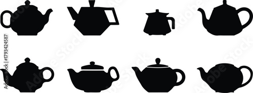 Teapot Icon Set  Classic and Modern Tea Kettle Silhouette Collection Teapot and Teacup Icons  Kitchen, Café, and Beverage Vector Set