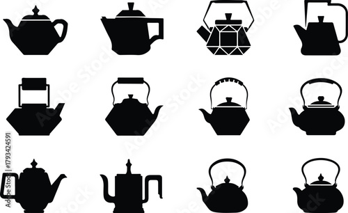 Teapot Icon Set  Classic and Modern Tea Kettle Silhouette Collection Teapot and Teacup Icons  Kitchen, Café, and Beverage Vector Set