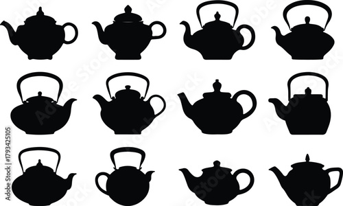 Teapot Icon Set  Classic and Modern Tea Kettle Silhouette Collection Teapot and Teacup Icons  Kitchen, Café, and Beverage Vector Set