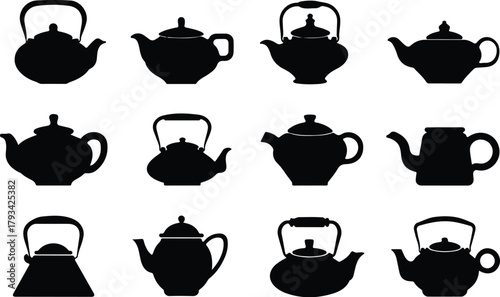 Teapot Icon Set  Classic and Modern Tea Kettle Silhouette Collection Teapot and Teacup Icons  Kitchen, Café, and Beverage Vector Set