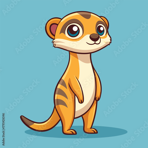 Happy cartoon meerkat character standing smiling, full length