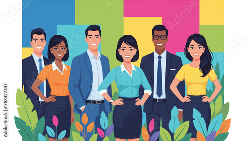 Diverse confident business team standing together Modern corporate professionals illustration