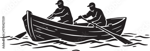 Two Men Rowing a Boat in the Water