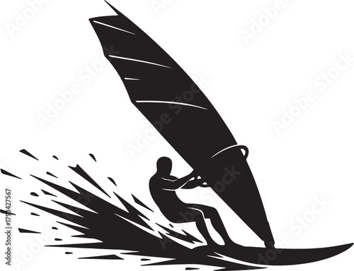 Silhouette of a Windsurfer in Action