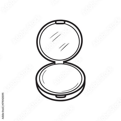 Open compact makeup powder case with mirror