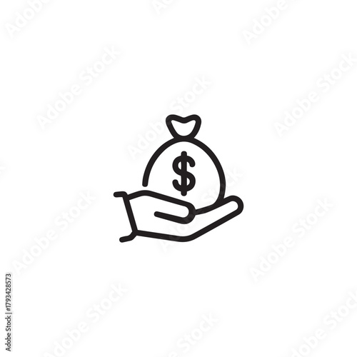 Hand holding a money bag with dollar sign icon