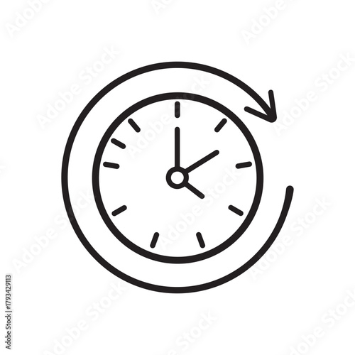 Clock with circular arrow indicating time passing or rotation, simple icon