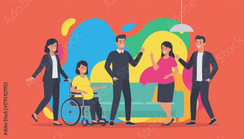 Diversity and inclusion pregnant women disability professional adults colorful background
