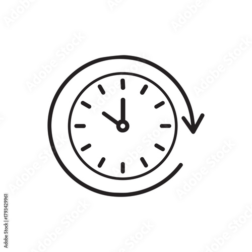 Clock icon with circular arrow indicating time passing or a full rotation