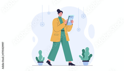 Professional woman uses smartphone for digital communication or commerce