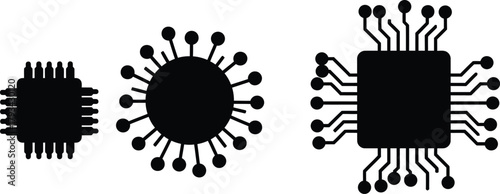 Illustration of three artificial intelligence chips are displayed