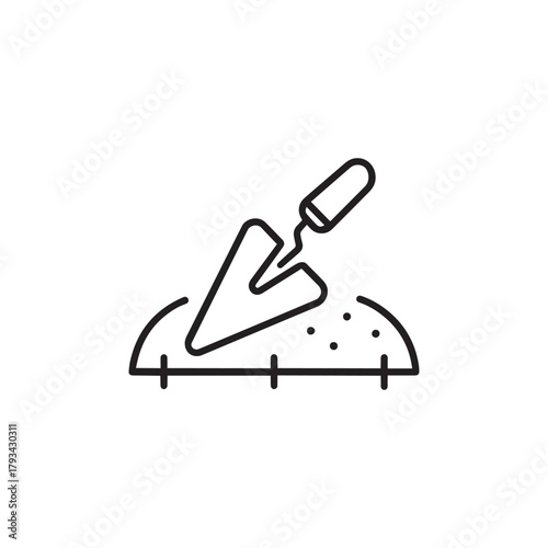 Trowel icon with a pile of material, representing construction, building, or gardening on a