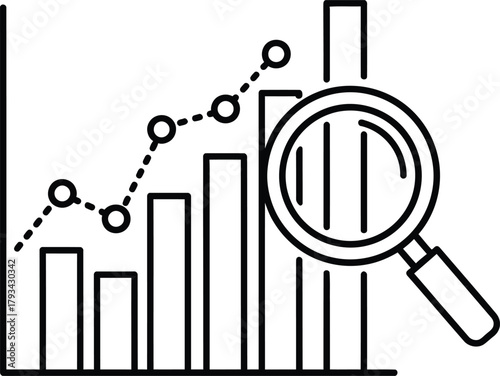 Illustration of bar chart and line graph with magnifying glass