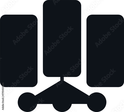 Illustration of data center icon, server rack and network nodes