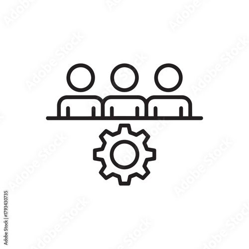 Teamwork and collaboration icon with people and gear, symbolizing synergy and operational efficiency