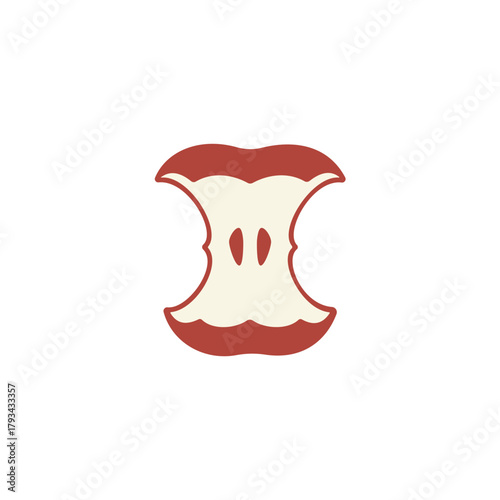 Vector illustration of an apple core showing the seeds and remnants, symbolizing consumption, organic waste, and healthy eating completion.