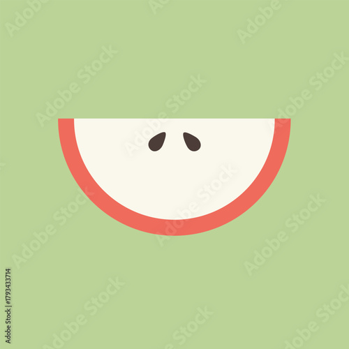 Vector illustration of a fresh apple slice with visible seeds, symbolizing healthy food, fruit, organic diet, and natural freshness.