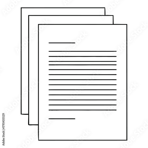 Stack of papers with lines a simple black and white illustration