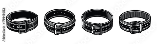 Vintage leather belt collection illustration fashion accessory style buckle strap design set retro, s