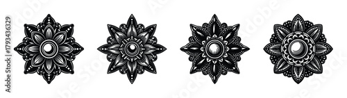 Ornate floral design elements vector art black and white decorative embellishments set graphic