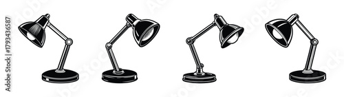 Vintage desk lamp vector illustration black and white drawing of adjustable table lamps design