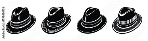 Abstract black and white fedora hat illustration set vector graphic design template image art