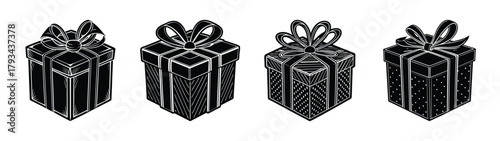 Black and white gift boxes illustration for christmas birthday and holiday presents design element