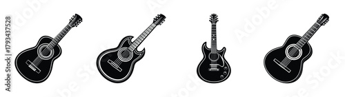 Acoustic electric bass guitar musical instrument vector illustration clip art design black and white