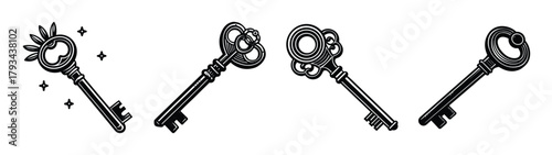 Collection of vintage ornate keys clip art vector illustration for graphic design projects