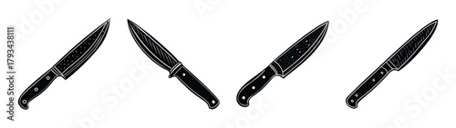 Collection of sharp kitchen knives for food preparation cooking and chef equipment illustration