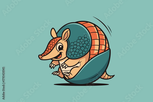 Cute Armadillo Rolling Up Cartoon Illustration.