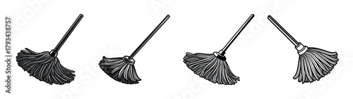 Vintage mop illustration cleaning supplies cleaning equipment floor cleaning tool drawing old style art