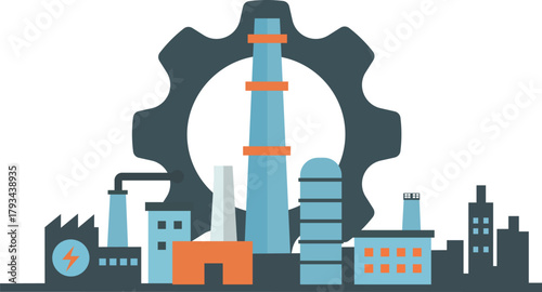 vector illustration of industrial factory with smoke