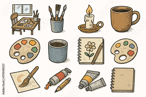 Icons icon vector sketchbook corner art creative candle palette drawing afternoon mug