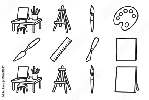Icon knife setup ruler icons desk art classic vector easel palette brush