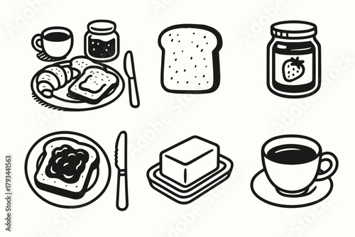 Jam scene weekend knife butter toast vector icon tea cup icons breakfast