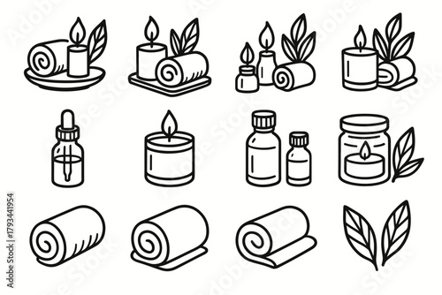 Essential bottle leaf vector towel oil icon moment jar candle spa