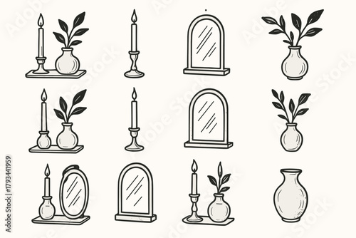 Accents vector decor elegant taper interior holder mirror vase icon candle