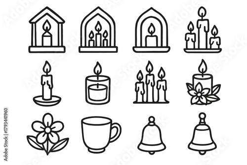 Altar small icon pencil decor candles vector cup bell icons candle flower